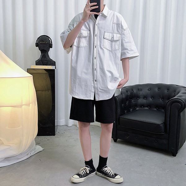 Лятна риза с контрастни шевове и джобове