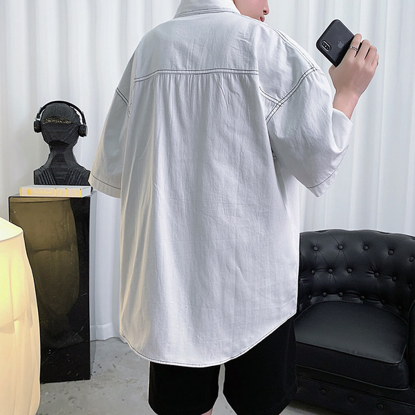 Лятна риза с контрастни шевове и джобове