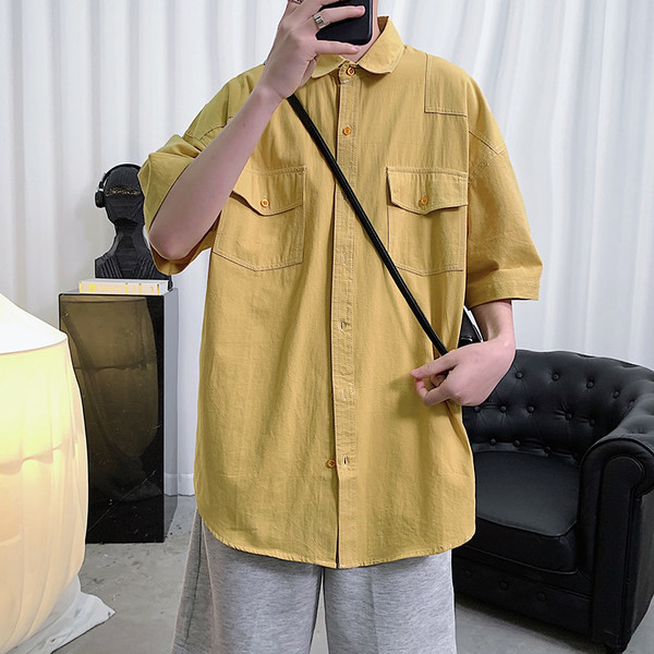 Лятна риза с контрастни шевове и джобове