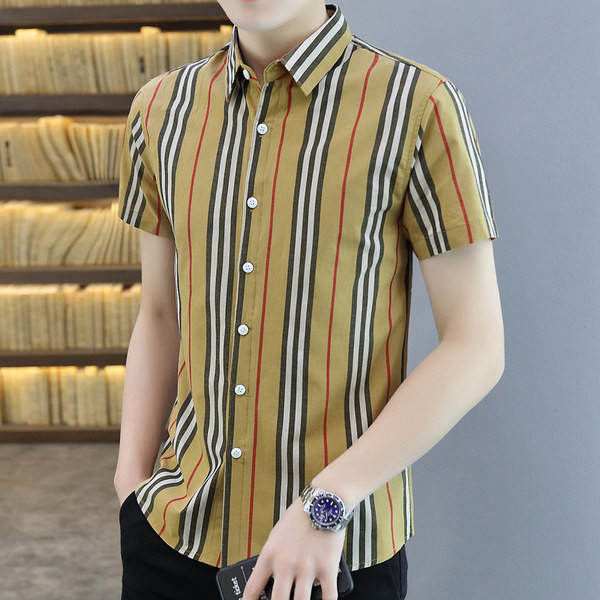 Мъжка раирана риза с къс ръкав и копчета