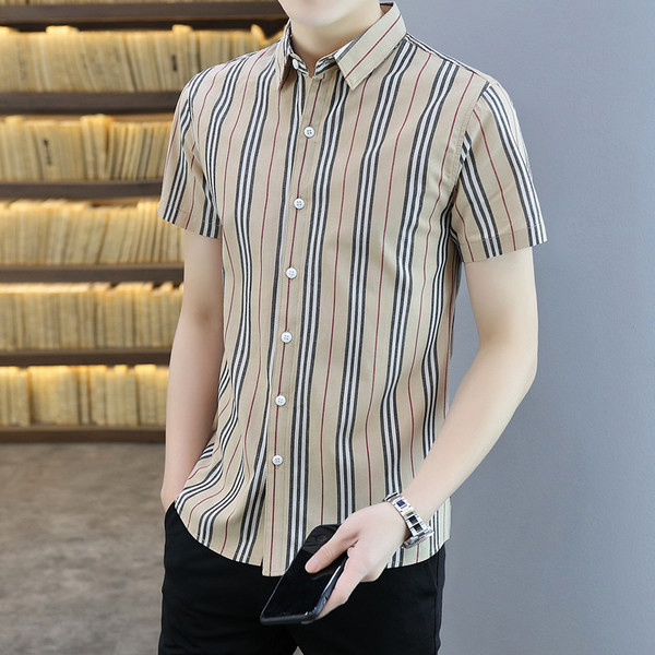 Мъжка раирана риза с къс ръкав и копчета