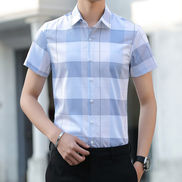 Карирана мъжка риза с копчета и класическа яка-в два цвята