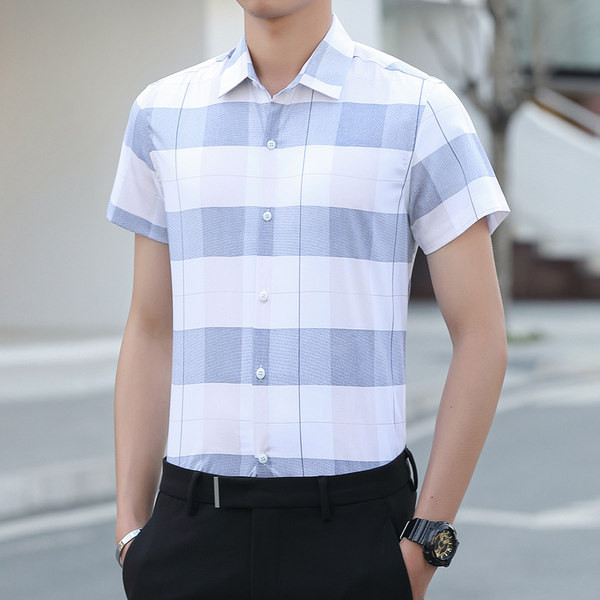 Карирана мъжка риза с копчета и класическа яка-в два цвята