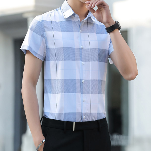 Карирана мъжка риза с копчета и класическа яка-в два цвята