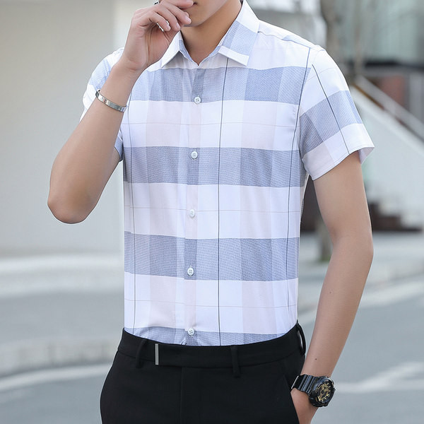 Карирана мъжка риза с копчета и класическа яка-в два цвята