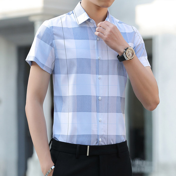 Карирана мъжка риза с копчета и класическа яка-в два цвята