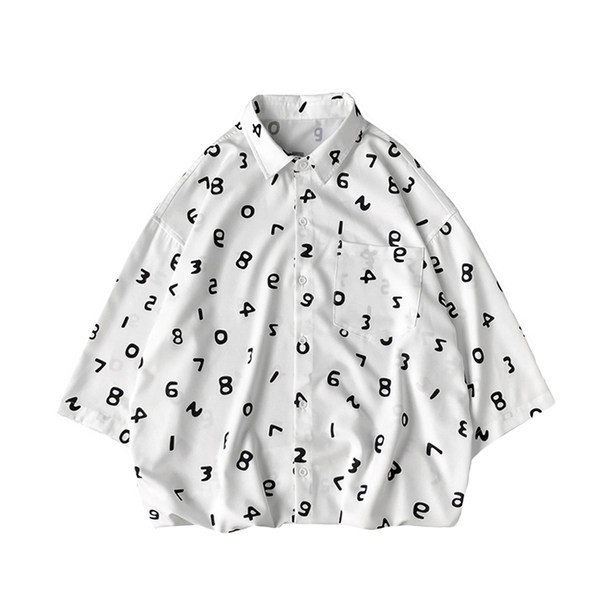 Лятна риза в бял и черен цвят с щампа - букви