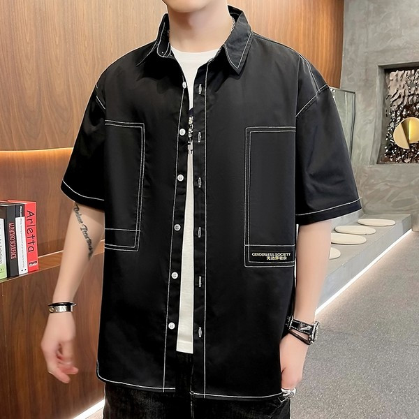 Широк модел мъжка риза с копчета и класическа яка