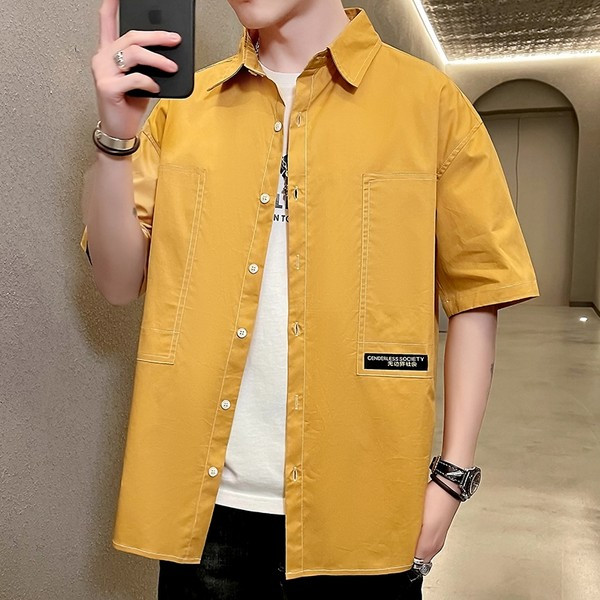 Широк модел мъжка риза с копчета и класическа яка