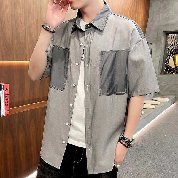 Актуална мъжка риза с копчета-широк модел