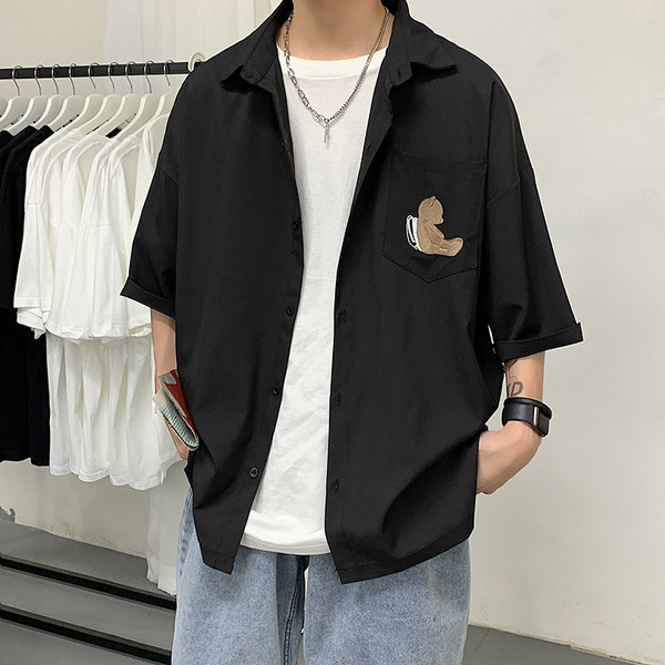 Широк модел мъжка риза с щампа на джоба