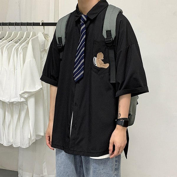 Широк модел мъжка риза с щампа на джоба