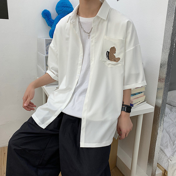 Широк модел мъжка риза с щампа на джоба