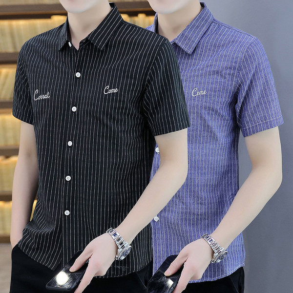 Мъжка риза с бродиран надпис и къси ръкави