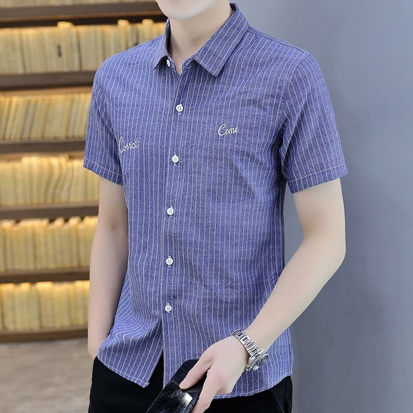 Мъжка риза с бродиран надпис и къси ръкави