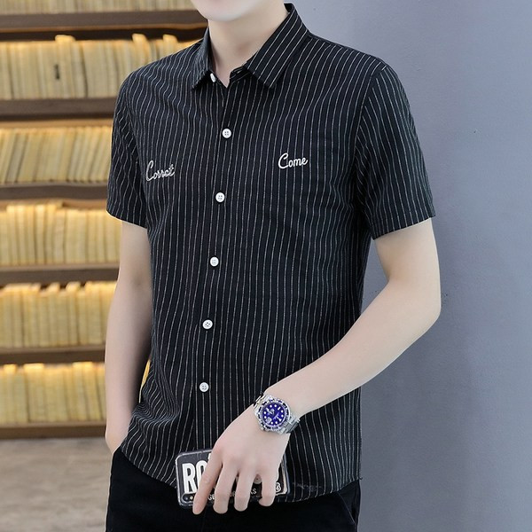 Мъжка риза с бродиран надпис и къси ръкави