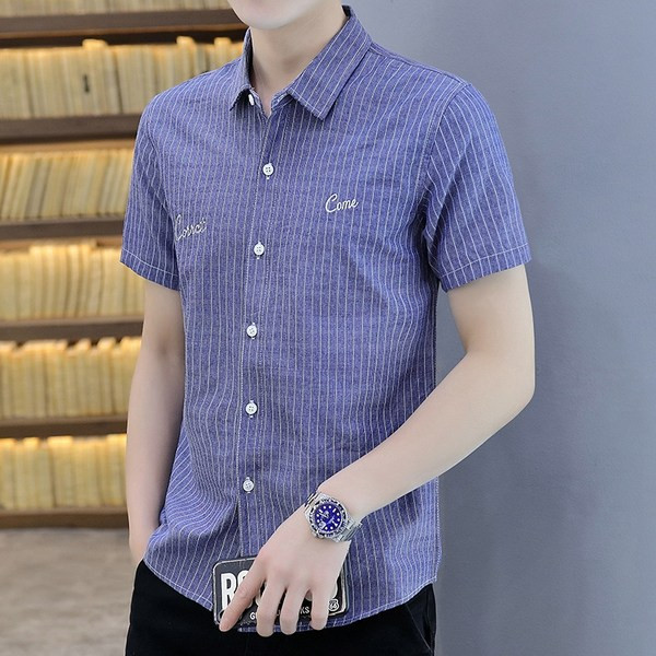 Мъжка риза с бродиран надпис и къси ръкави