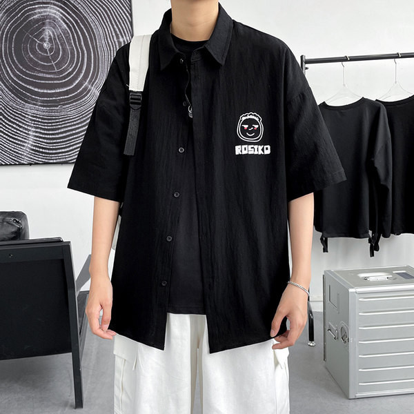 Широка лятна риза с къс ръкав и копчета