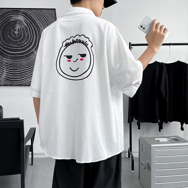 Широка лятна риза с къс ръкав и копчета