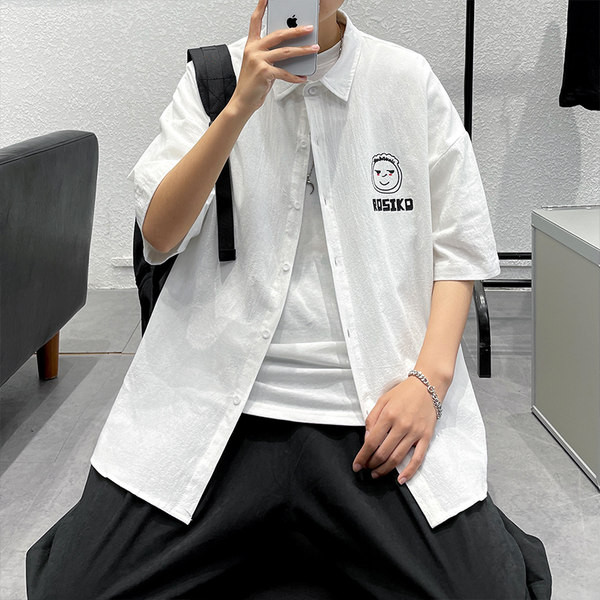 Широка лятна риза с къс ръкав и копчета