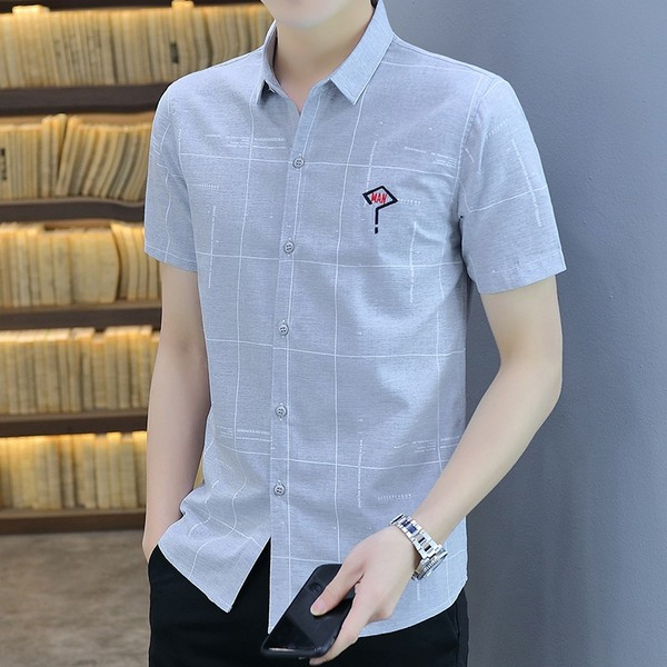 Мъжка ежедневна риза с бродерия и класическа яка 