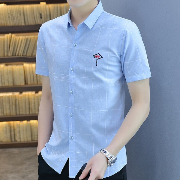 Мъжка ежедневна риза с бродерия и класическа яка 