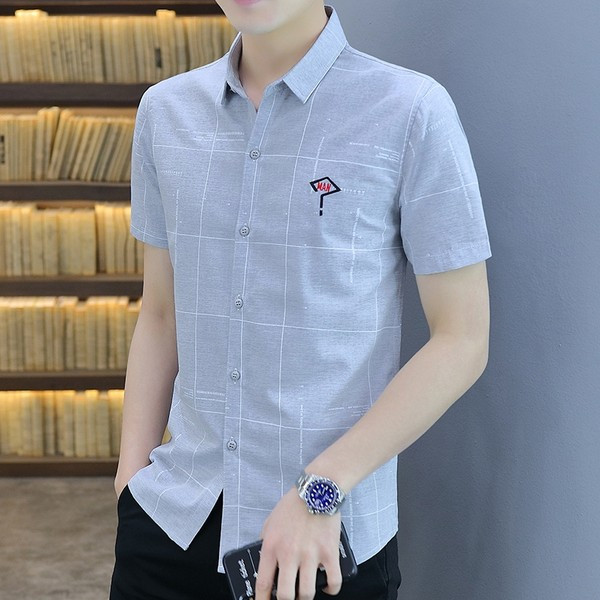 Мъжка ежедневна риза с бродерия и класическа яка 