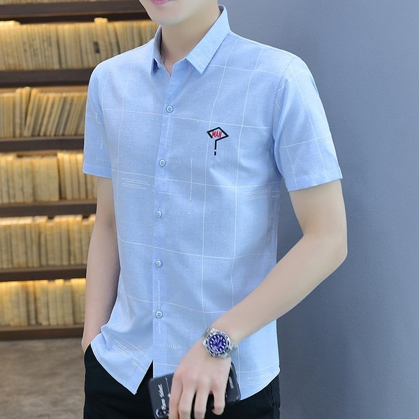 Мъжка ежедневна риза с бродерия и класическа яка 