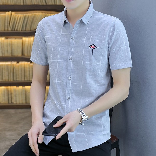 Мъжка ежедневна риза с бродерия и класическа яка 