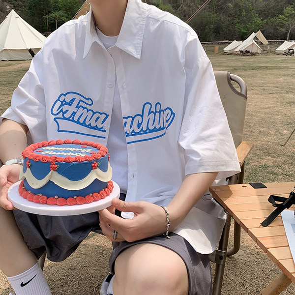 Лятна риза с къс ръкав и надпис