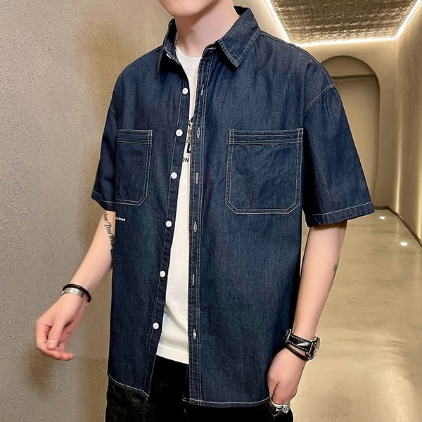 Мъжка риза с джобове и копчета-в два цвята