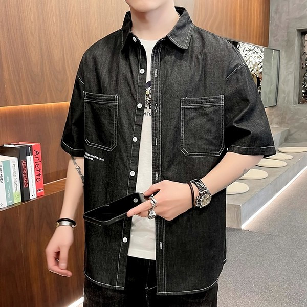 Мъжка риза с джобове и копчета-в два цвята