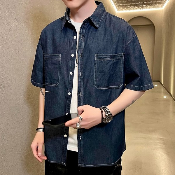 Мъжка риза с джобове и копчета-в два цвята