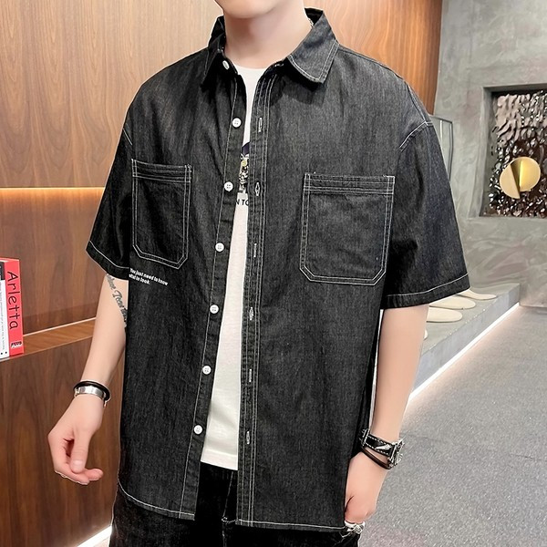 Мъжка риза с джобове и копчета-в два цвята