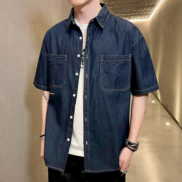 Мъжка риза с джобове и копчета-в два цвята