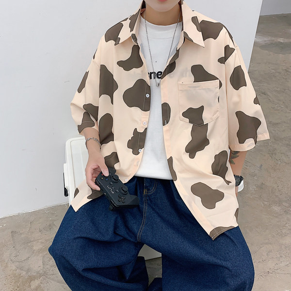 Широка мъжка риза с животински десен