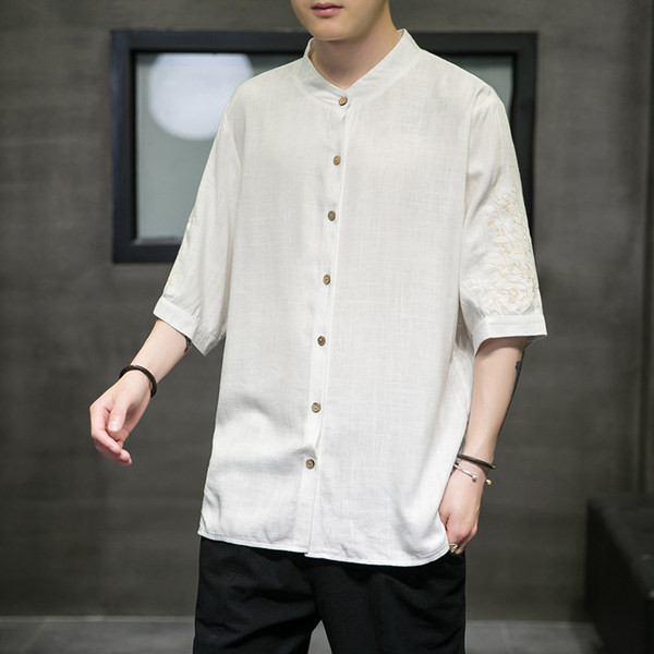 Изчистен модел мъжка риза с 3/4 ръкав 