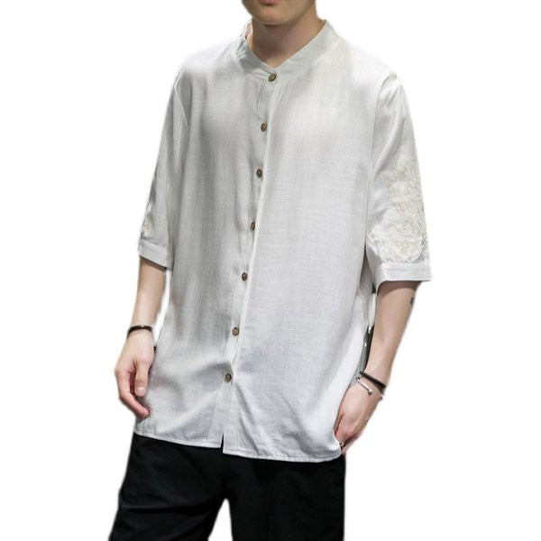 Изчистен модел мъжка риза с 3/4 ръкав 
