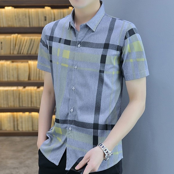 Модерна мъжка риза с къси ръкави-в два цвята