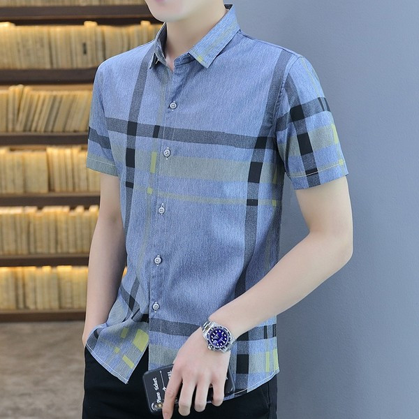 Модерна мъжка риза с къси ръкави-в два цвята