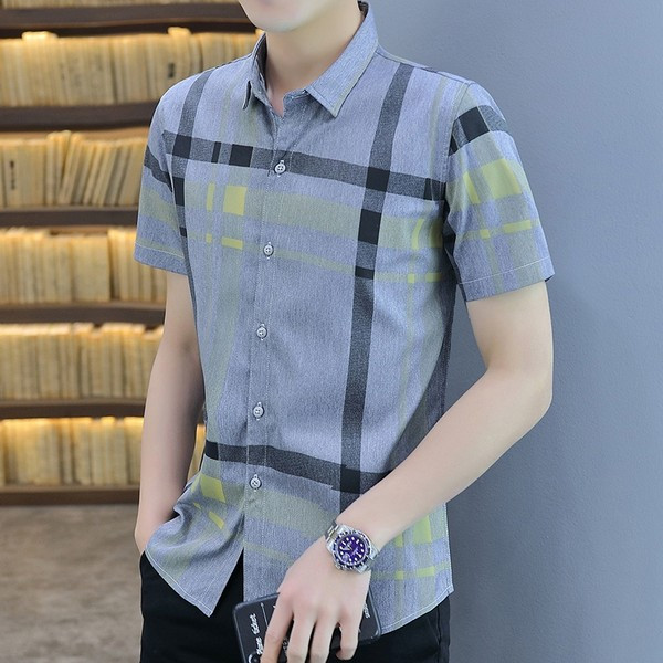 Модерна мъжка риза с къси ръкави-в два цвята