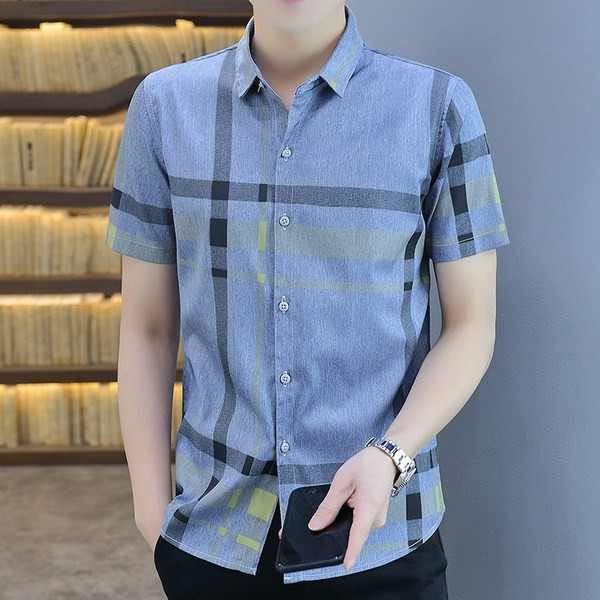 Модерна мъжка риза с къси ръкави-в два цвята