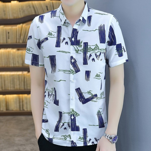 Цветна мъжка риза с апликации и къс ръкав