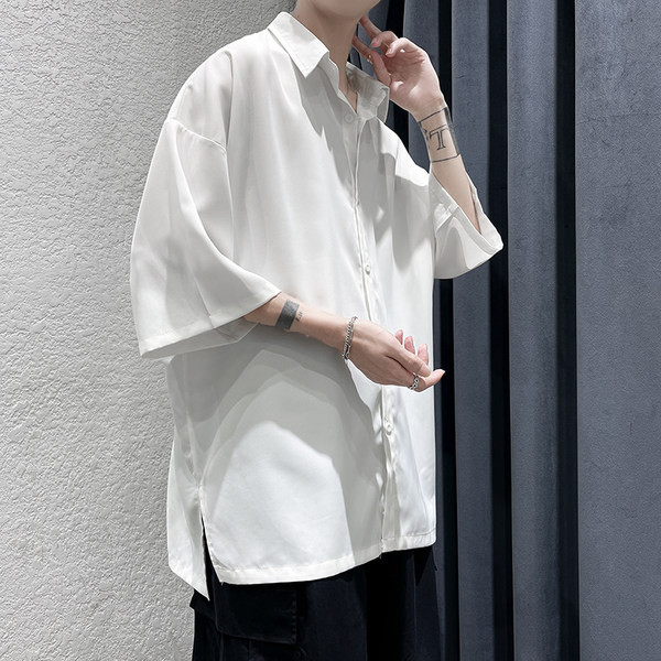 Едноцветна лятна риза с 3/4 ръкав - изчистен модел