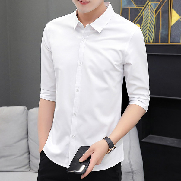Мъжка изчистена риза с копчета и 3/4 ръкав