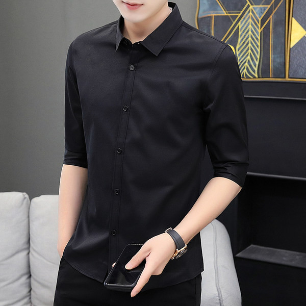 Мъжка изчистена риза с копчета и 3/4 ръкав