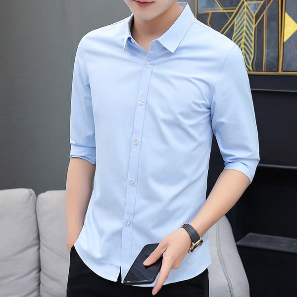 Мъжка изчистена риза с копчета и 3/4 ръкав