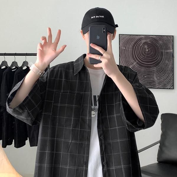 Широка карирана риза с 3/4 ръкав