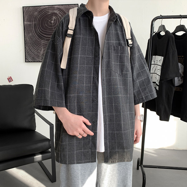 Широка карирана риза с 3/4 ръкав