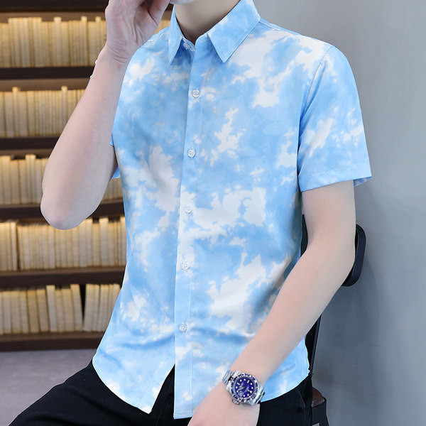 Цветна мъжка риза с копчета и къси ръкави